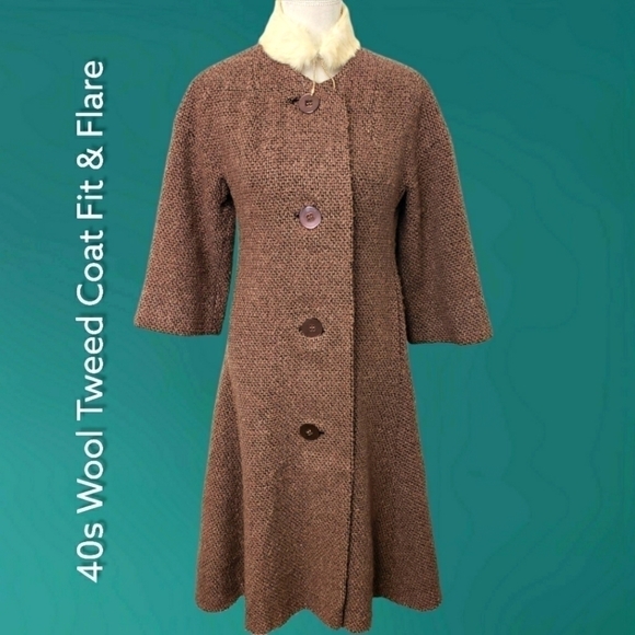 Vtg 40s Tweed Wool Fit & Flare Coat Young Craft from Kings Johnson City, TN Sm - Picture 3 of 17